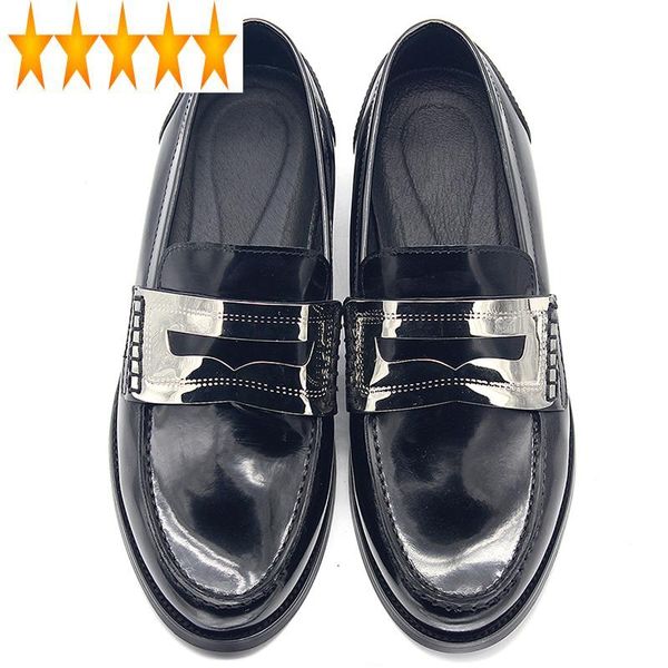 

round mocassin homme metal decoration toe shallow slip-on formal shoes men luxury italian genuine leather party dress shoe black