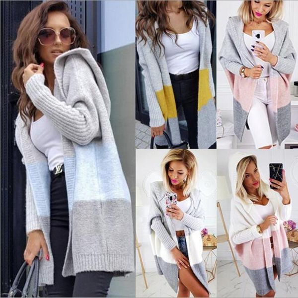 

fashion long cardigan women 2021 fashion pure color stitching loose knit sweater women casual oversized coat long autumn, White;black