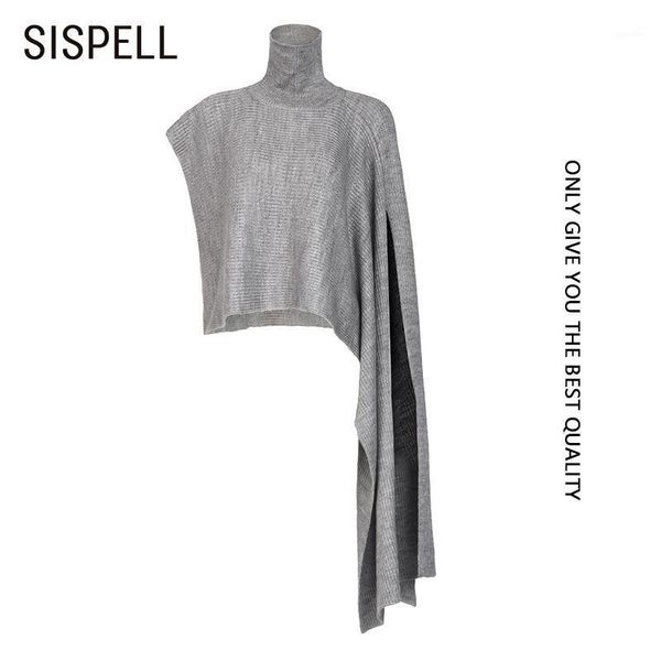 

sispell asymmetric ruched women's knitted sweater shawl turtleneck for female casual pullover sweaters fashion tide 20201, White