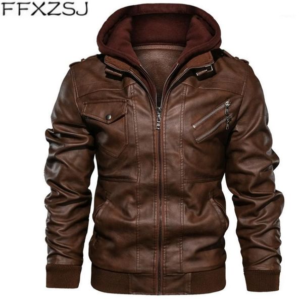

ffxzsj brand new men's leather jackets autumn casual motorcycle pu jacket biker leather coats brand clothing eu size sa7221, Black