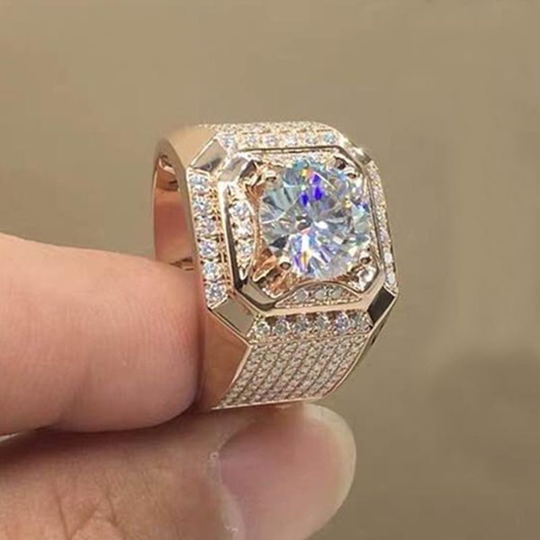 

cluster rings trendy white zircon ring luxury men's boyfriend anniversary engagement wedding band party jewelry gift, Golden;silver