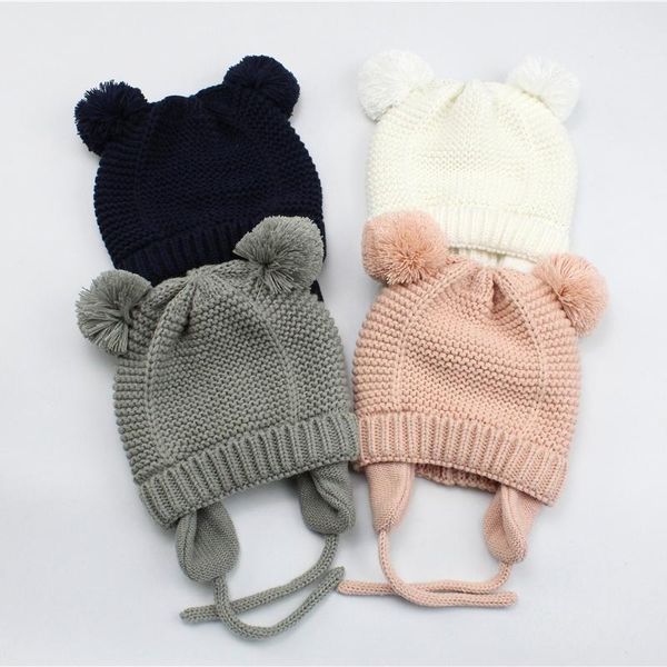 

hair accessories cute winter pompom baby hat for kids girl boy hats knitted beanies caps with fleece lining born pograp, Slivery;white