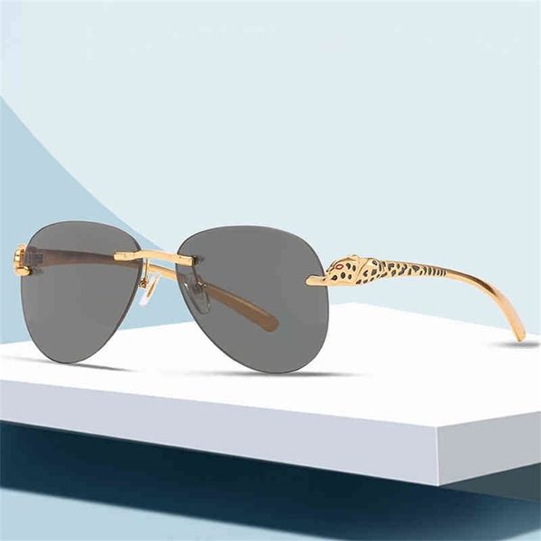 

73% off factory sale leopard head rimless men and women trend sun driver's pilot's toad glasses, White;black