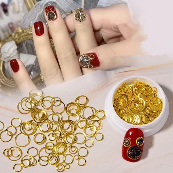 

nail art nail jewelry metal ring size mixed set twist alloy hollow circle jewelry circle hollow rivets mixed 200pcs/box, Silver;gold