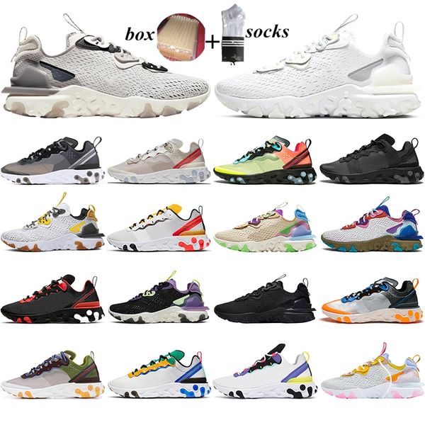 

with box react element 87 55 men running shoes vast grey triple black white desert oasis outdoor women mens trainers sports sneakers, White;red
