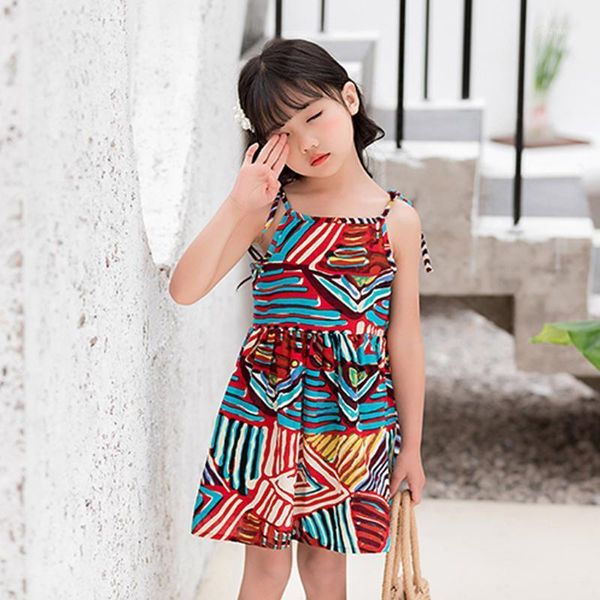 

girl's dresses children's clothing baby girl print beachwear princess strap dress sundress summer girls wedding party costume1, Red;yellow