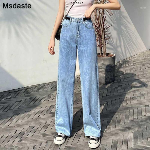 

jeans for women 2020 summer high waist female pants vintage ripped straight jean pantalon woman long wide leg denim trousers1, Blue