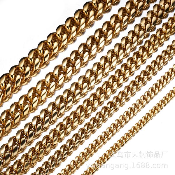 

luxury amazon cuban link chain dragon head buckle necklace stainless steel titanium steel encryption gold fashion design, Golden;silver