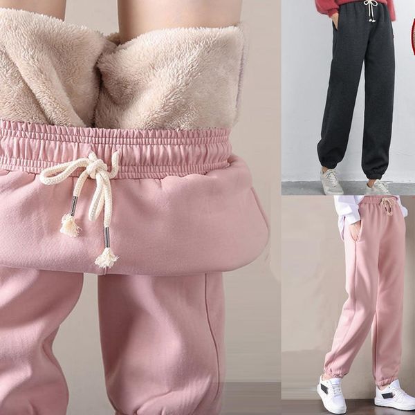 

women pant winter thick lambskin cashmere pants warm female casual pants loose harlan pants long trousers plus size 3xl, Black;white
