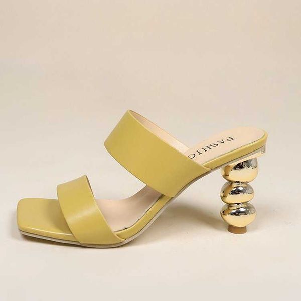 

2021 summer fashion electroplating heel sandal high ed shoes women's special shaped gourd sandals large size, Black