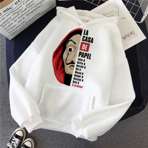 

la casa de papel белые толстовки женщины денежные ожерелье сгушеньки дом бумаги мода толстовки печать мужские пуловер толстущие спортивные т, Black