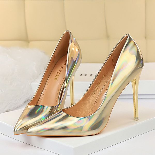 

2020 plus size 43 female .5cm high-heeled pumps quality stripper scaretto lady stilpins scarpins dressed green party shoes 44xu, Black