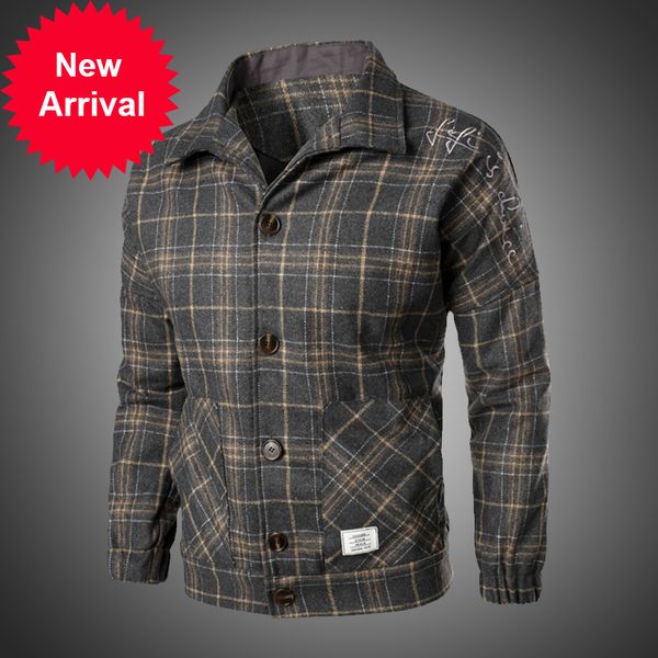 

autumn wool fashions retro casual printing chess man's jacket streetwear loose men's coat big m-5xl clothes, Black;brown