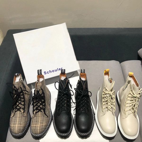 

woman proenza boots new season schouler leather lace up ankle martin boots black genuine leather combat grain calf leather shoes