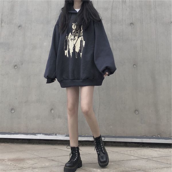 

oautumn and winter new korean version of ins original stay style plush thickened hooded sweater for female students, Black