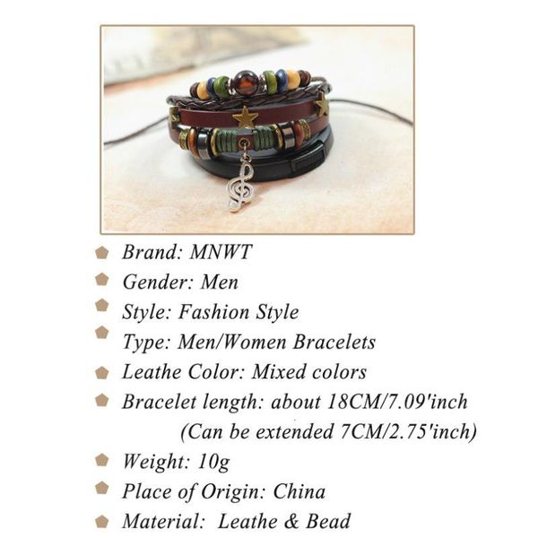 

factory8vtsbracelets mnwt fashion multilayer charm bracelet woven music symbol bead leather wristbands for women & men jewelry, Golden;silver
