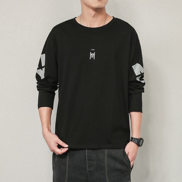 

2021 new autumn spring fashion oversize pieces impression long sleeve male tshirt neck shirt t w5kg, White;black