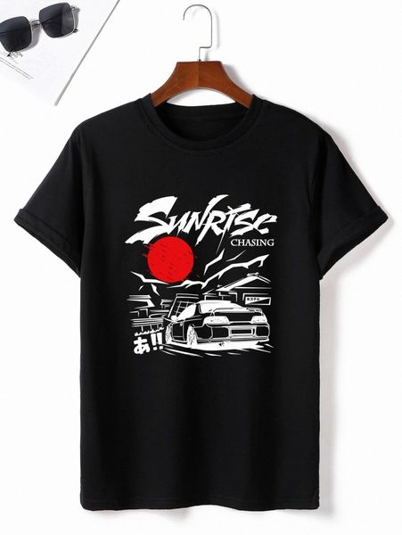 

romwe guys car sun & letter graphic tee d6fv#, White;black