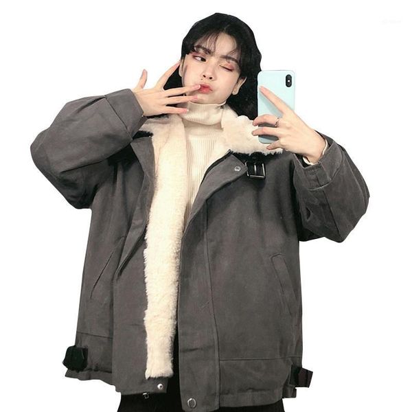

2020 winter new coat women plus velvet thickened winter clothes student loose padded hong kong style tooling padded1, Black