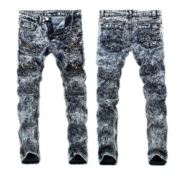 

2020 new styles biker jeans rock mens hip hop swag jeans washed skinny motorcycle denim pants men elastic pencil pants snow wash1, Blue