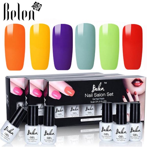 

nail gel belen 7ml 6pcs/set macaron uv polish black white red blue semi permanent soak off lacquer varnish gift kit, Red;pink