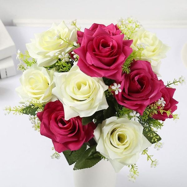 

decorative flowers & wreaths crimping 12 head table desksimulation wedding decoration silk rose home living room anniversary office arti