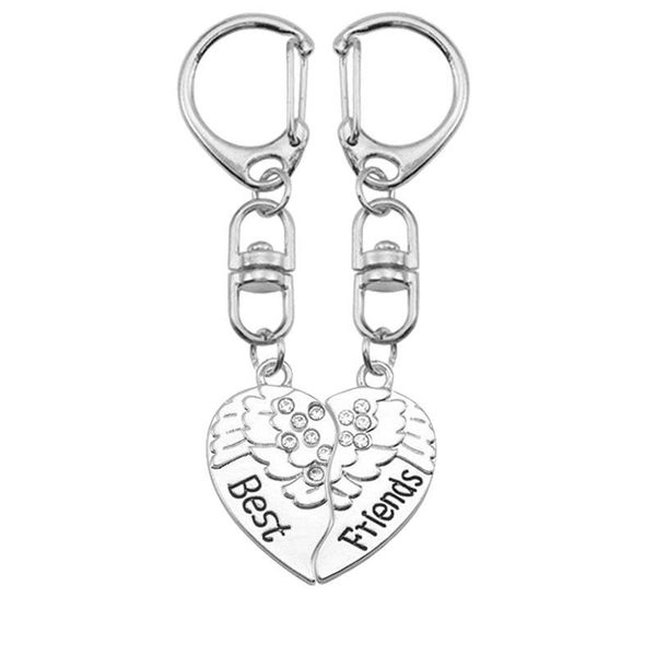 Chaveiros Keychain DIY para mulheres Menina Cristal Asa Coração em forma de quebra-cabeça Acessórios Pingente Charme Casal Jóias Presente Gota
