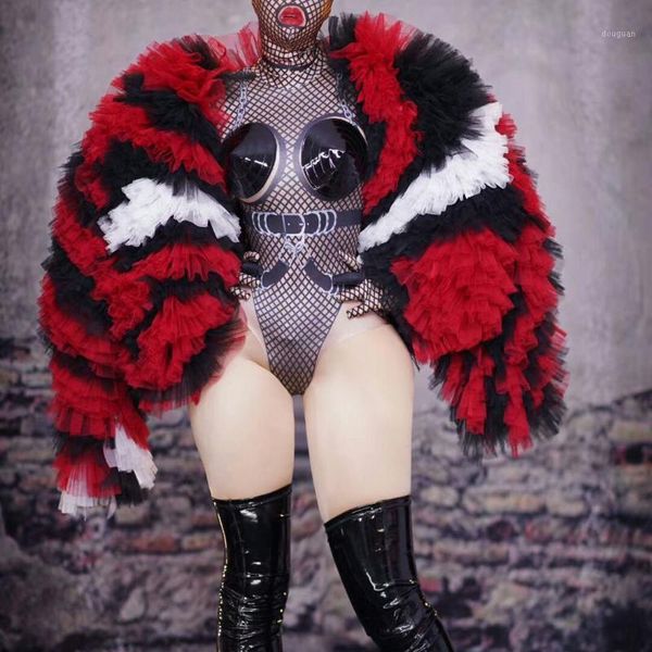 

new fashion mesh lace short loose jacket coat streetwear women stage wear nightclub outfit female dance costume plus size1, Black;brown