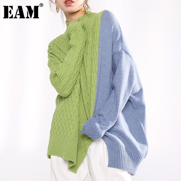 

women's sweaters [eam] gray blue irregular knitting sweater loose turtleneck long sleeve women pullovers fashion autumn winter 2021 1y2, White;black