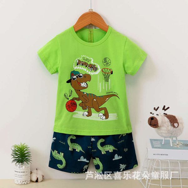 

korean 2021 summer children's printing cartoon leisure home wear pajamas set production, Blue;red