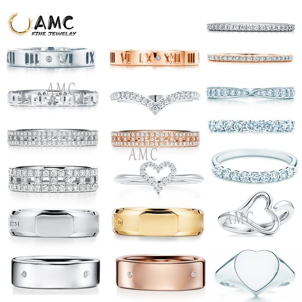 

classic brand ring 925 sterling silver with engraved rhinestone fashion and elegant jewelry plain ring simple ins ring
