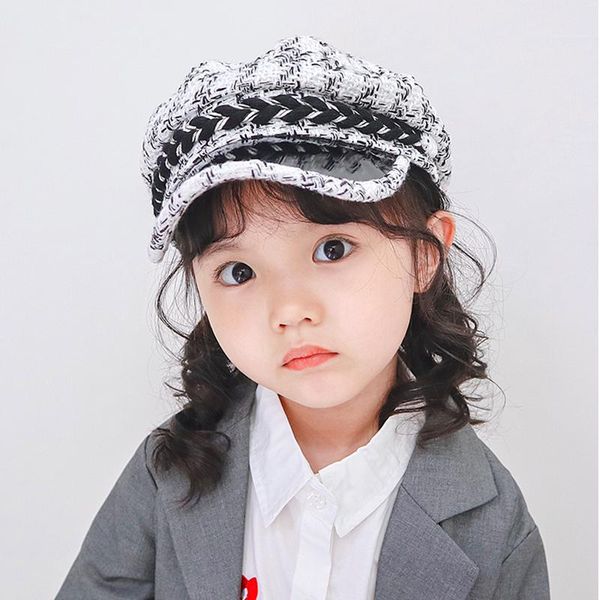 

barrette hat mom and kids beret hat women girls felt suiting houndstooth newsboy artist cap boys french plaid octagonal hats, Blue;gray