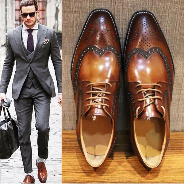 

light brown black carved brogue shoes for men handmade men oxfords dress shoes1