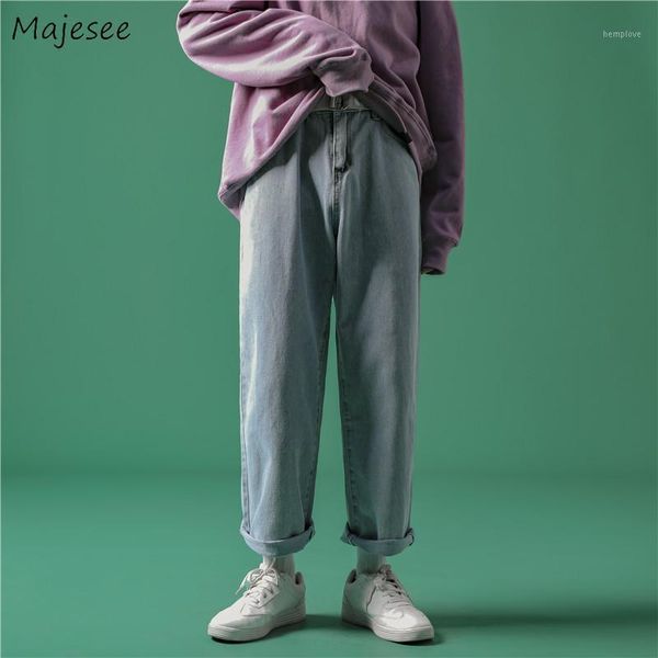 

men jeans denim solid simple straight loose plus size 3xl wide leg all-match korean fashion style trendy students streetwear new1, Blue