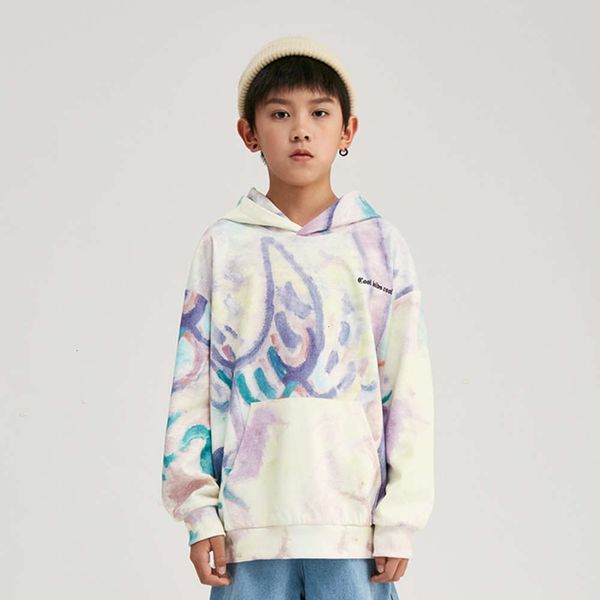 

children's clothing lu | autumn fashion label loose letter embroidery tie dye boy's hooded sweater, Black