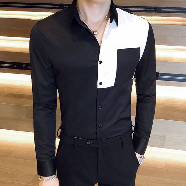 

2020 style black korean white shirts autumn long sleeve streetwear thin men's social affairs shirt fitted iu8c, White;black