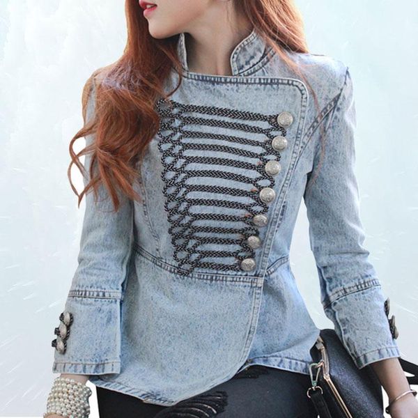 

stand collar slim high waist coat new fashin washed denim jacket england style ladies wind single breasted vestido sl0961, Black;brown