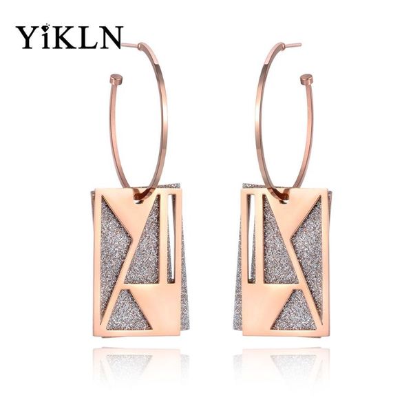 

hoop & huggie yikln original design hollow geometric stainless steel jewelry frosted square curved disc earrings for women girls ye19017, Golden;silver