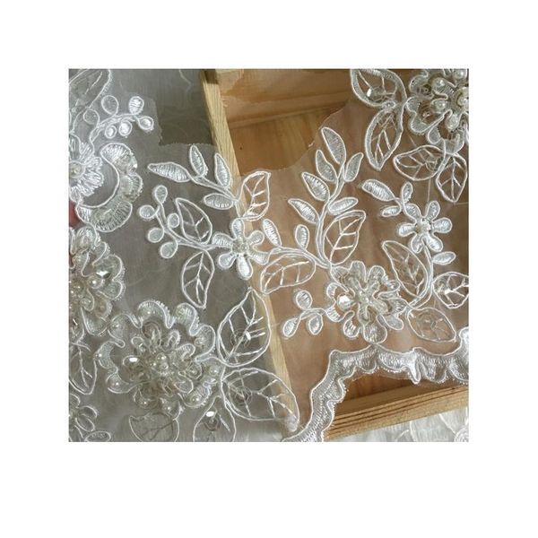 

1yard 21cm beaded ivory, white fabric flower venise venice lace trim applique sewing craft for wedding de bbysgt