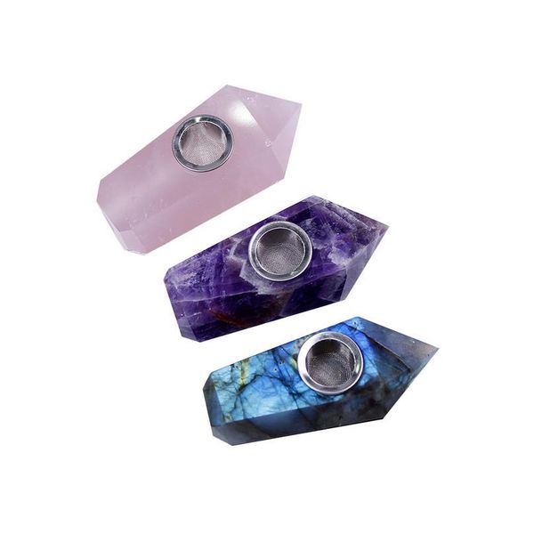 

1pc natural quartz crystal mini pipe rose quartz smoking tube amethyst stone crystal point wand healing with meta qylxpm, Black