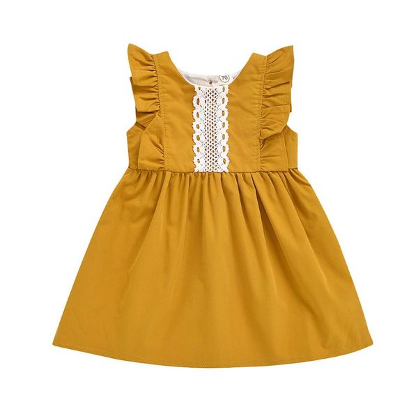 

girl's dresses summer casual cute infant kids baby girl clothes fashion short sleeve frill solid color dress, Red;yellow