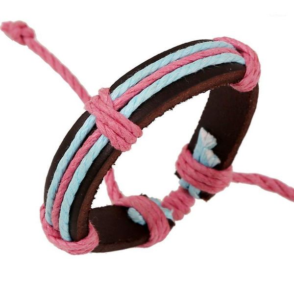 

cute pink women bracelets pretty rope hand made leather girls wristband casual adjustable bangles decoration birthday gift1, Golden;silver