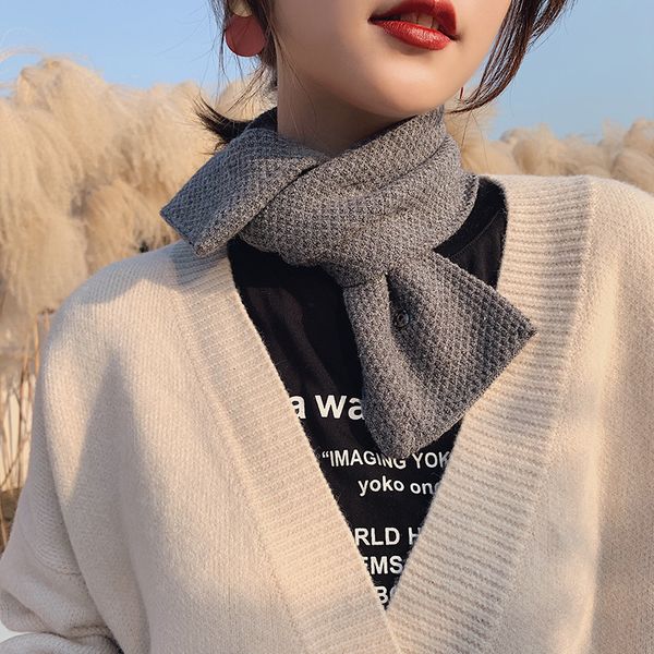 

autumn and winter new knitted wool scarf for women, japan and south korea sweet narrow solid color double-sided warm soft nail collar klwe, Blue;gray