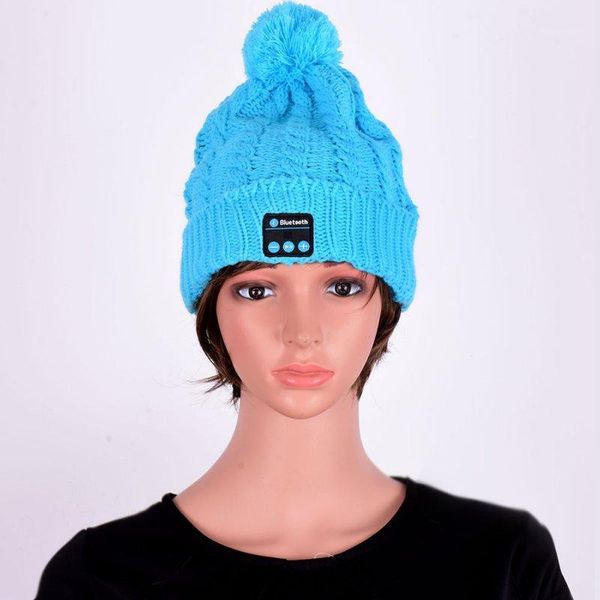 

wholesale-women bluetooth cap warm beanie hat wireless smart cap headphone headset speaker mic1, Blue;gray