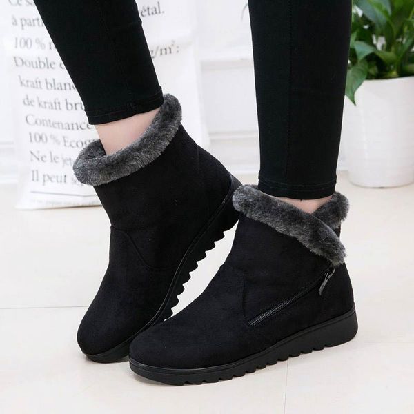

dropshipping casual shoes woman winter ankle boots women shoes 2020 new fashion non-slip warm plush zipper women snow boot, Black