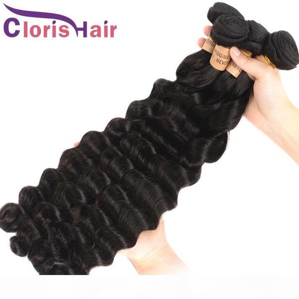 

full end loose deep wave bundles malaysian virgin hair weave 3pcs unprocessed 100% human hair extensions de cheveux queue de cheval, Black