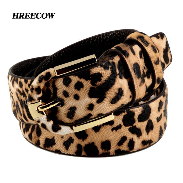 

genuine leather+pvc leopard print belt for women fashion pin buckle waist woman belt luxury desigener brands leather belt female cx200716, Black;brown
