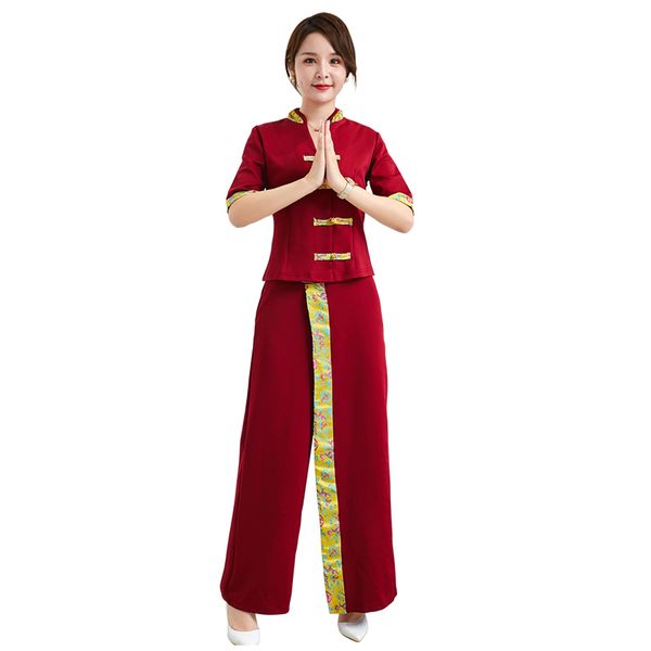 Set di abbigliamento da donna alla moda Abbigliamento etnico Tailandia India e Nepal (Top + Pantalone) set viola Tuta da lavoro SPA uniforme da servizio alimentare femminile