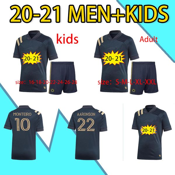 

2020 philadelphia union soccer jerseys mls #10 monteiro bedoya uniform 2020 21 #22 aaronson przybylko football men kids kit shirts, Black;yellow