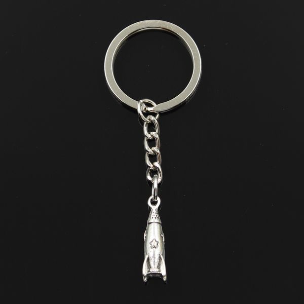 

fashion 30mm key ring metal key chain keychain jewelry antique bronze silver color rocket spaceship missile 24x9x9mm pendant